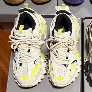 Balenciaga White & Neon Yellow Track Trainer Sneakers 41